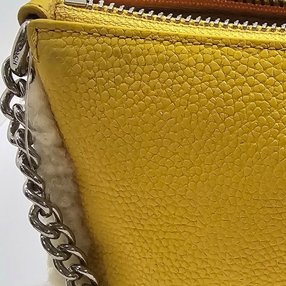 NWT Coach Yellow Pebbled Leather Mini Bag Shearling Quiet Luxury Summer Boho - Picture 9 of 10